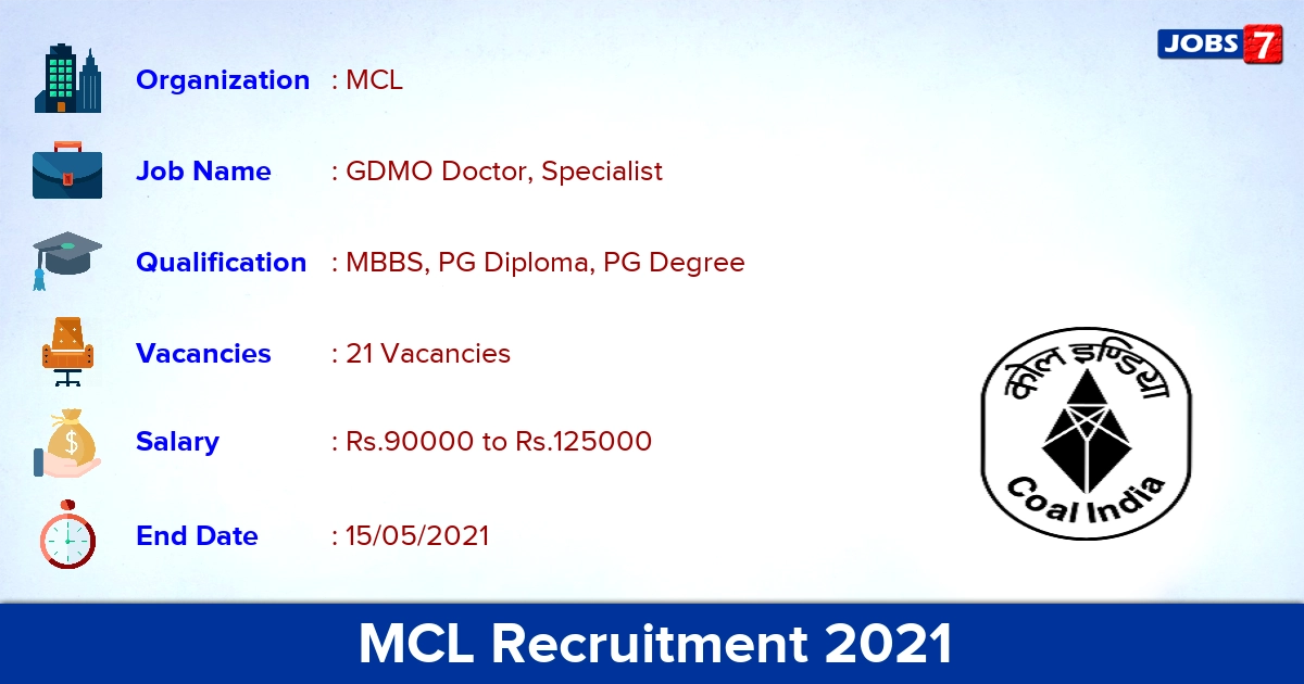 MCL Recruitment 2021 - Apply Offline for 21 Specialist Vacancies