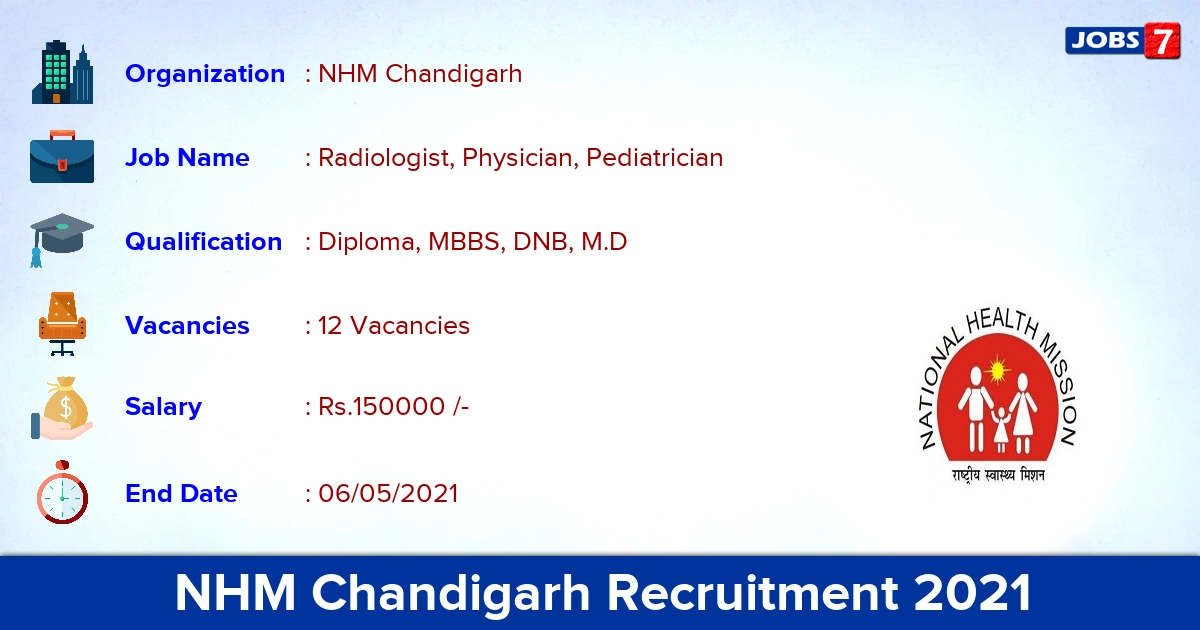 NHM Chandigarh Recruitment 2021 - Apply Offline for 12 Pediatrician vacancies