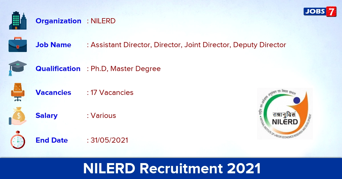 NILERD Recruitment 2021 - Apply Offline for 17 Deputy Director vacancies
