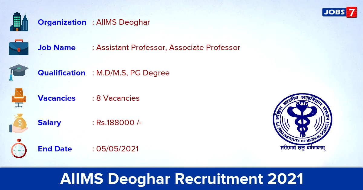 AIIMS Deoghar Recruitment 2021 - Apply Online for Assistant Professor Jobs