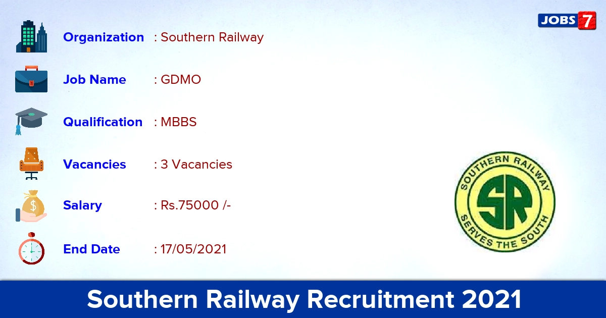 Southern Railway Recruitment 2021 - Apply Offline for GDMO Jobs