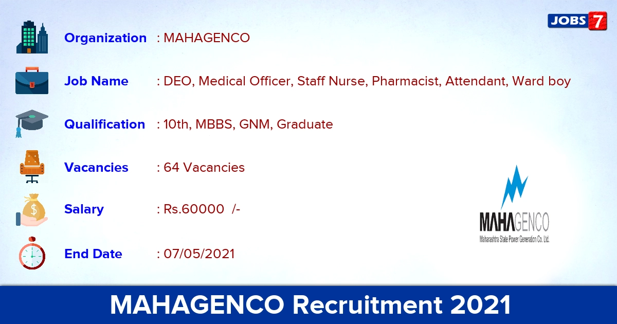 MAHAGENCO Recruitment 2021 - Apply Offline for 64 DEO, Medical Officer Vacancies