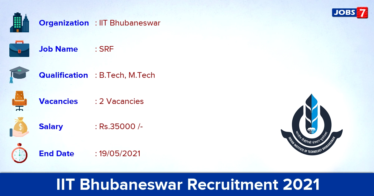 IIT Bhubaneswar Recruitment 2021 - Apply Online for SRF Jobs