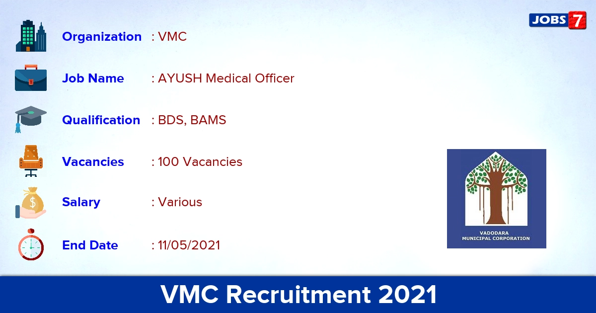 VMC Recruitment 2021 - Apply Online for 100 AYUSH Medical Officer vacancies VMC Recruitment 2021 - Apply Online for 100 AYUSH Medical Officer vacancies