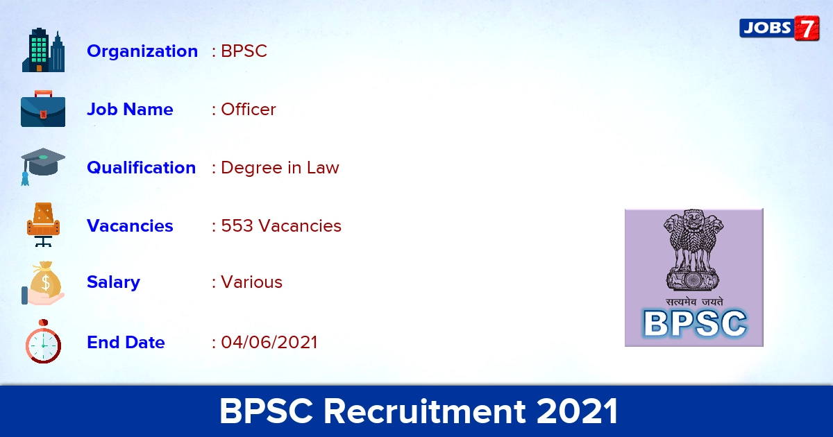 BPSC Recruitment 2021 - Apply Online for 553 Officer vacancies BPSC Recruitment 2021 - Apply Online for 553 Officer vacancies