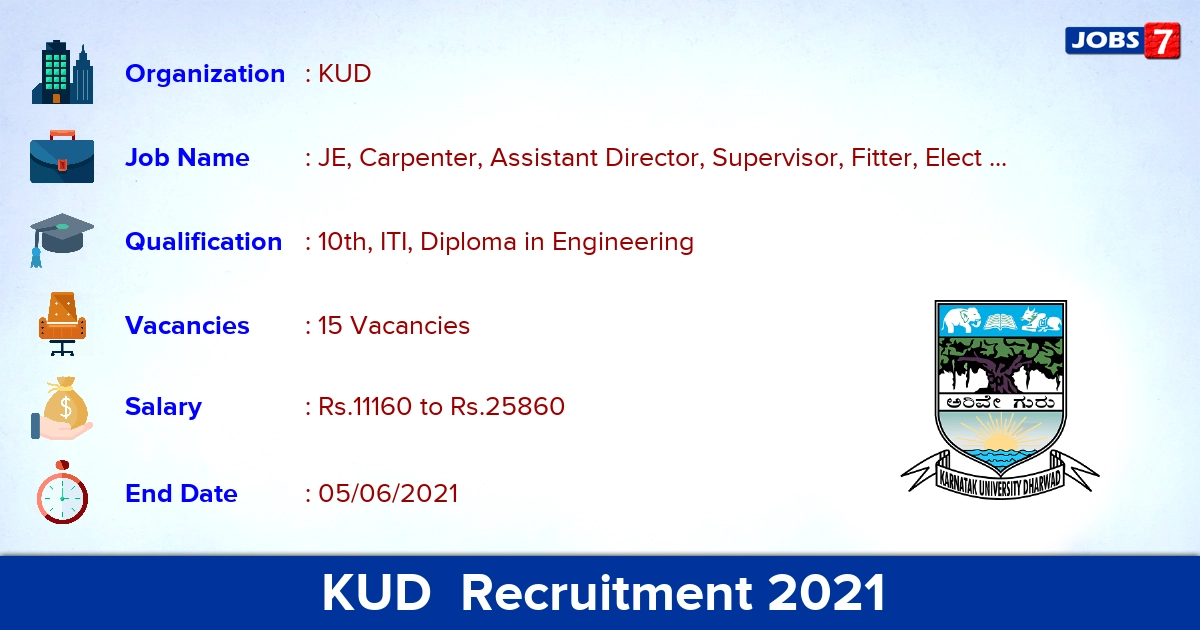 KUD  Recruitment 2021 - Apply Offline for 15 Horticultural Officer vacancies