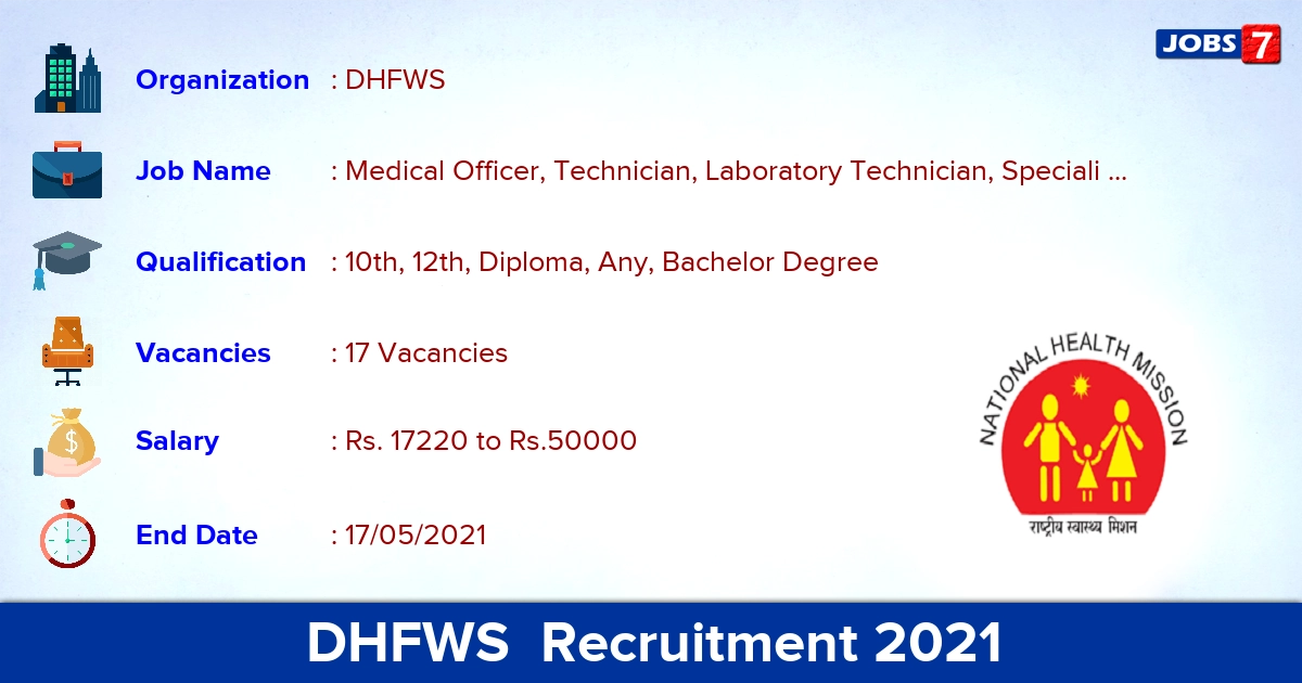 DHFWS  Recruitment 2021 - Apply Offline for 17 Medical Officer vacancies