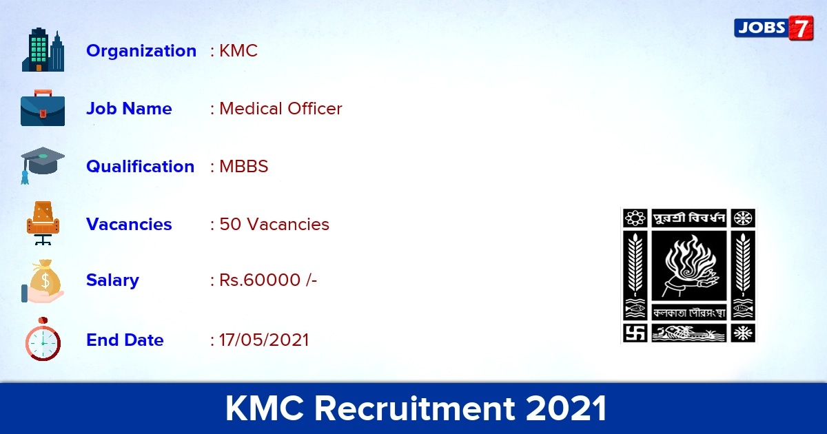 KMC Recruitment 2021 - Apply Offline for 50 Medical Officer vacancies