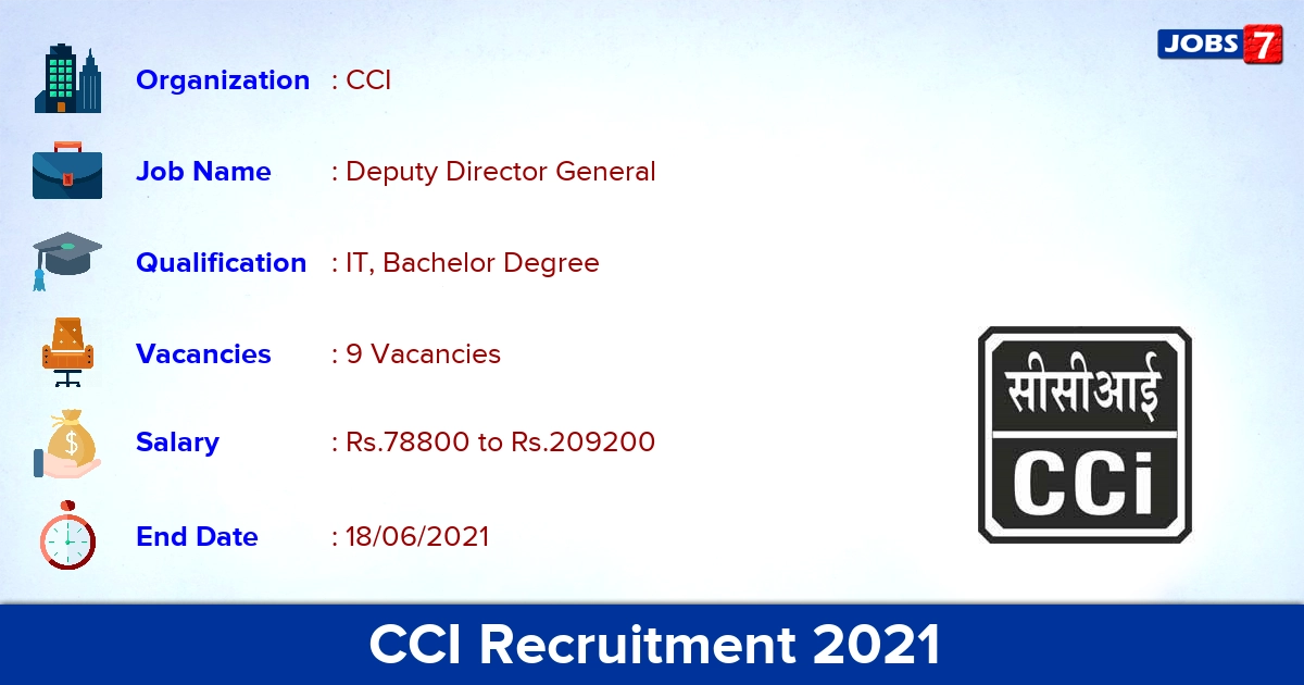 CCI Recruitment 2021 - Apply Offline for Deputy Director General Jobs