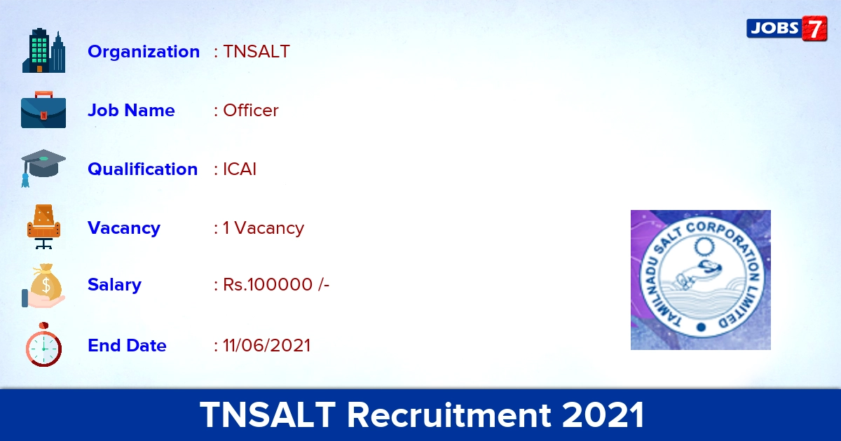 TNSALT Recruitment 2021 - Apply Offline for Officer Jobs