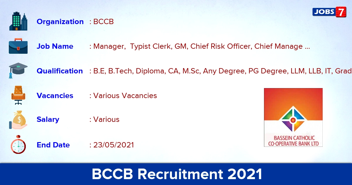 BCCB Recruitment 2021 - Apply Online for Manager vacancies
