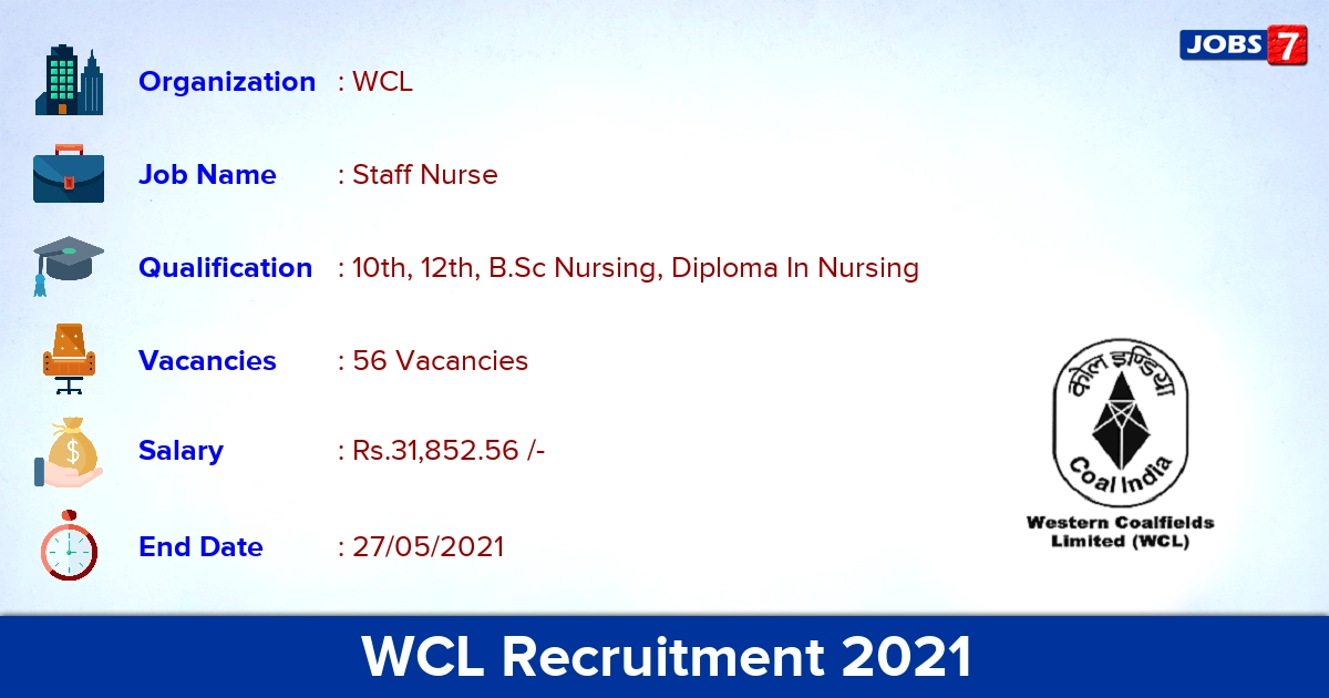 WCL Recruitment 2021 - Apply Online for 56 Staff Nurse vacancies