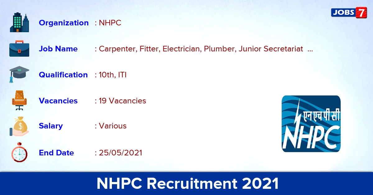 NHPC Recruitment 2021 - Apply Offline for 19 Trade Apprentice vacancies