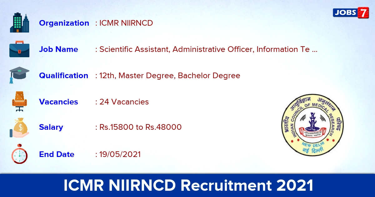 NIIRNCD Recruitment 2021 - Apply Online for 24 Scientific Assistant vacancies