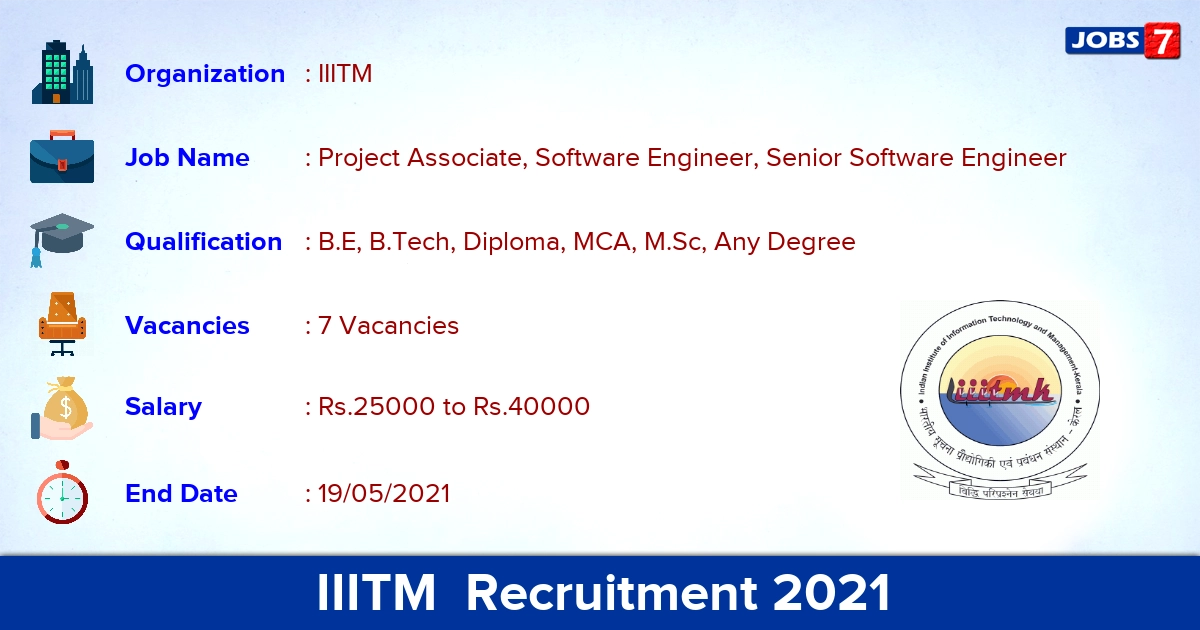 IIITM Kerala Recruitment 2021 - Apply Online for Senior Software Engineer Jobs
