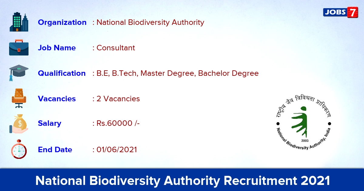 National Biodiversity Authority Recruitment 2021 - Apply Offline for Consultant Jobs