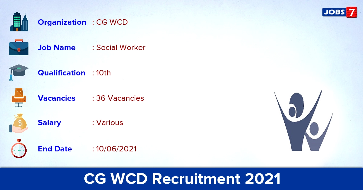 CG WCD Recruitment 2021 - Apply Offline for 36 Social Worker vacancies