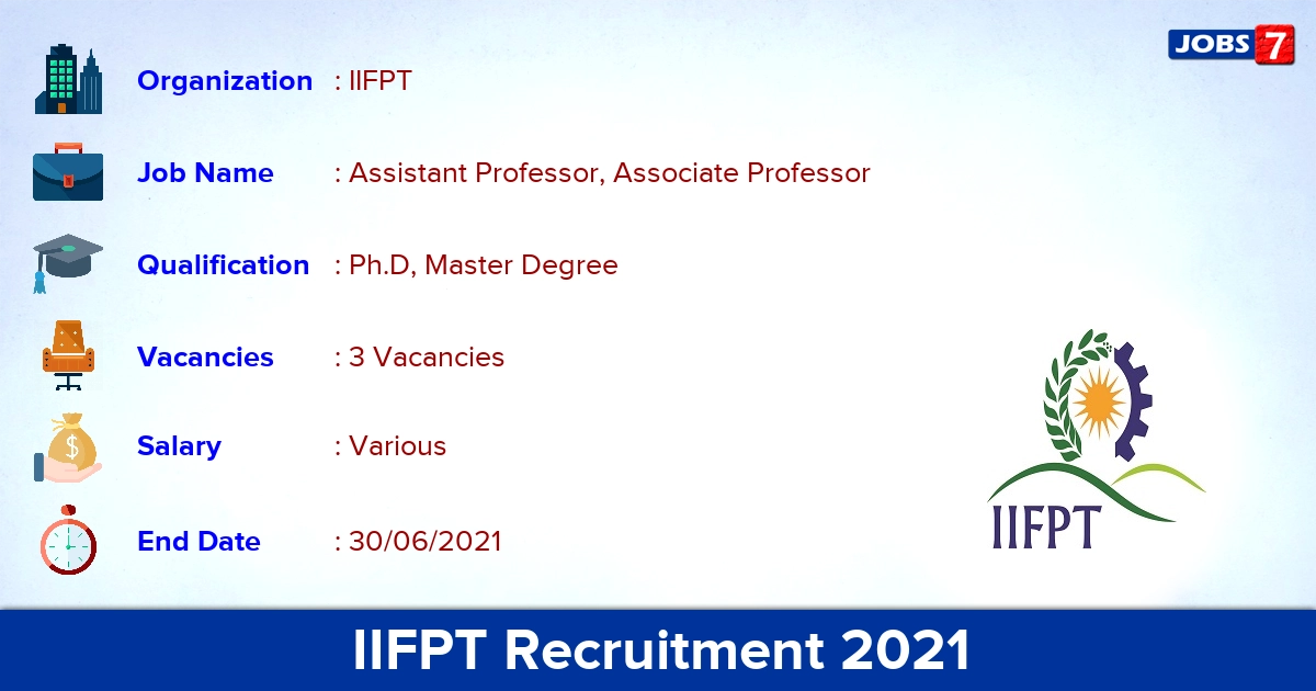 IIFPT Recruitment 2021 - Apply Online for Assistant Professor, Associate Professor Jobs