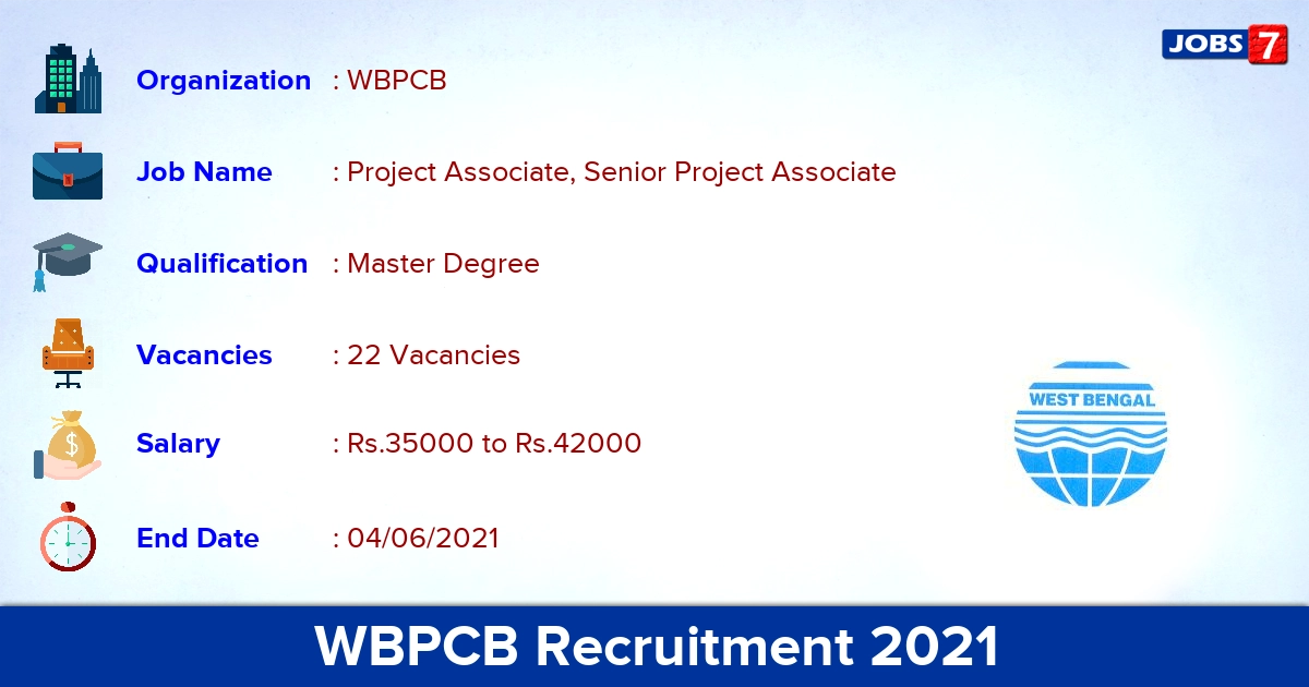 WBPCB Recruitment 2021 - Apply Online for 22 Project Associate, Senior Project Associate vacancies