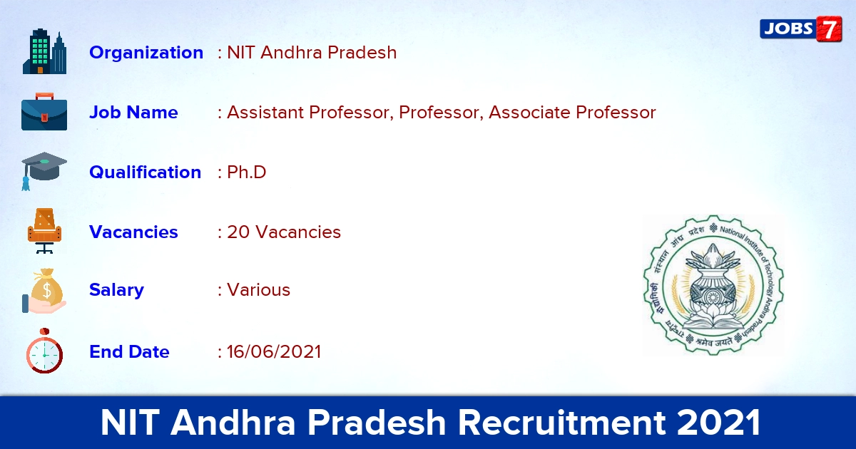 NIT Andhra Pradesh Recruitment 2021 - Apply Online for 20 Assistant Professor Vacancies
