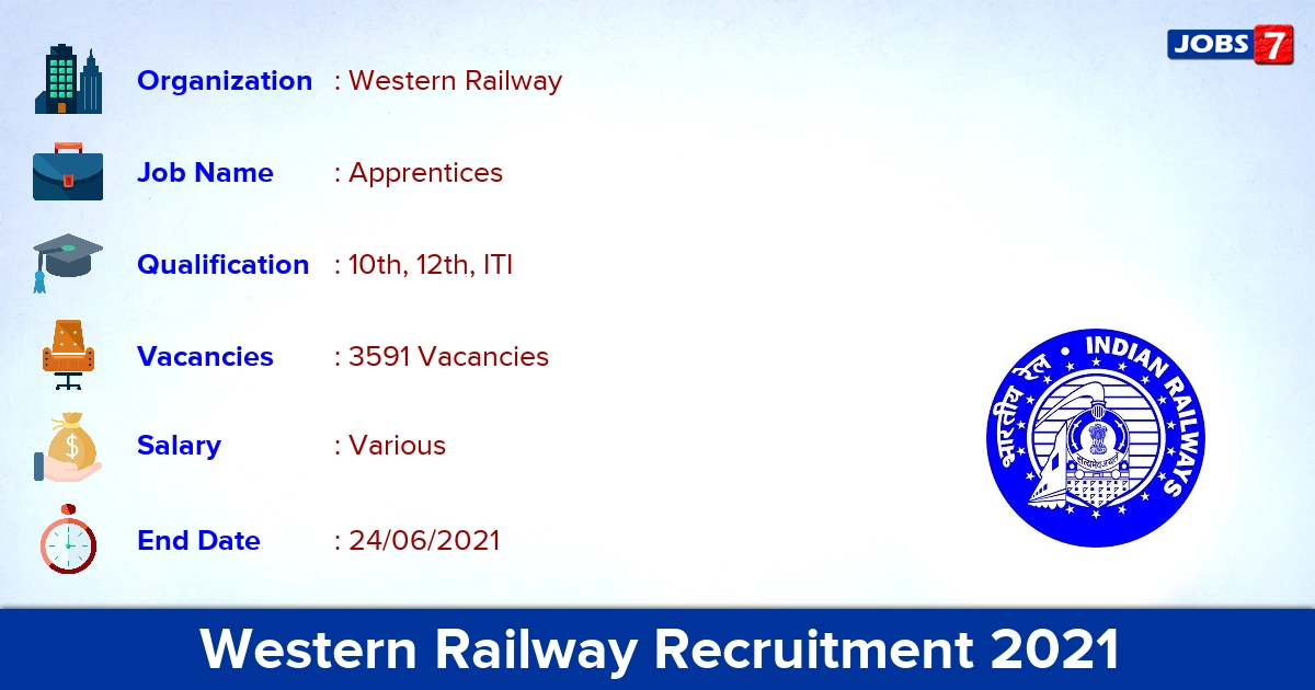Western Railway Recruitment 2021 - Apply Online for 3591 Apprentices vacancies