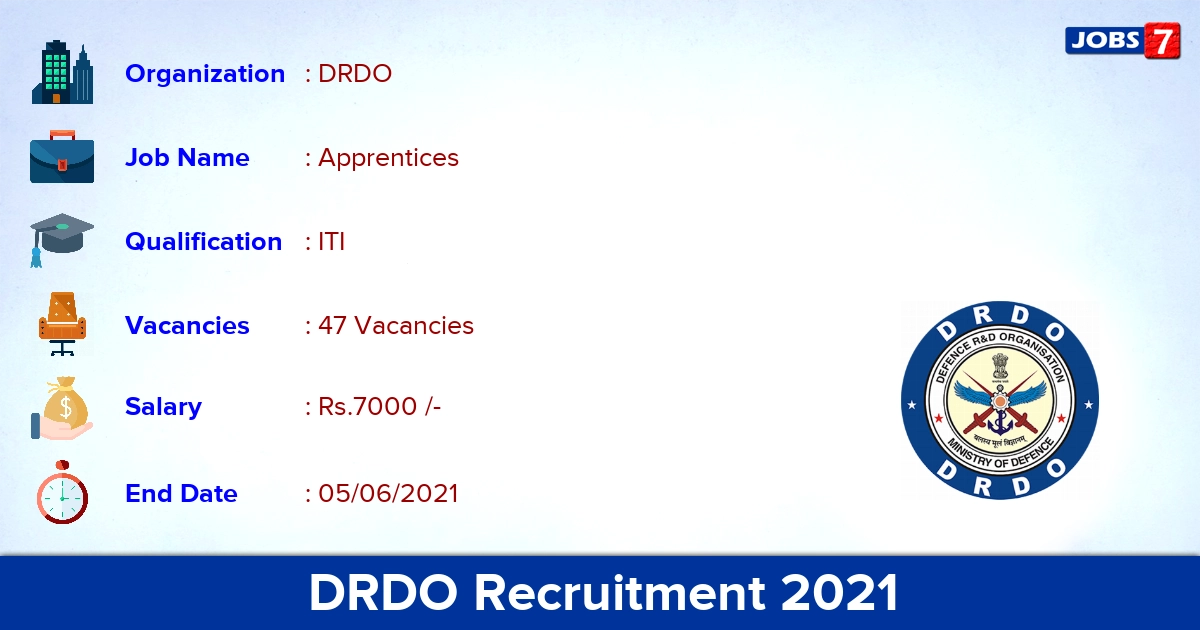 DRDO Recruitment 2021 - Apply Online for 47 Apprentices vacancies