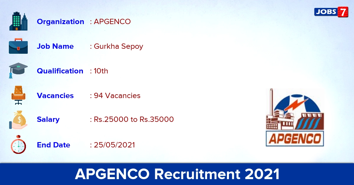 APGENCO Recruitment 2021 - Apply Offline for 94 Gurkha Sepoy vacancies