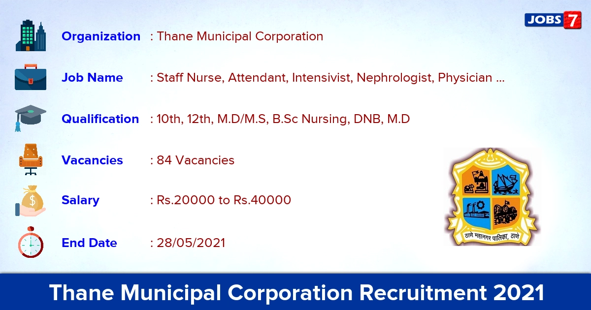 Thane Municipal Corporation Recruitment 2021 - Apply Online for 84 Staff Nurse vacancies