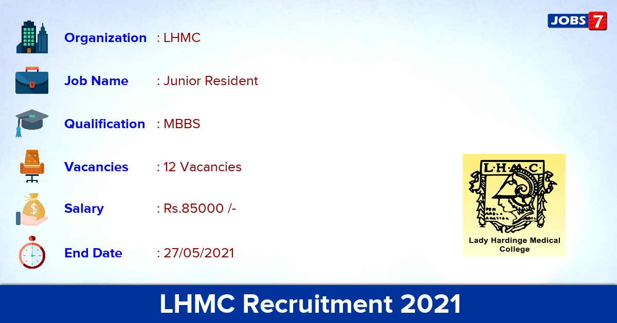 LHMC Recruitment 2021 - Apply Offline for 12 Junior Resident Vacancies