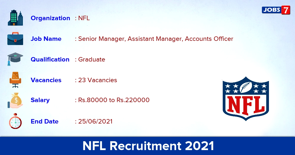 NFL Recruitment 2021 - Apply Online for 23 Accounts Officer Vacancies