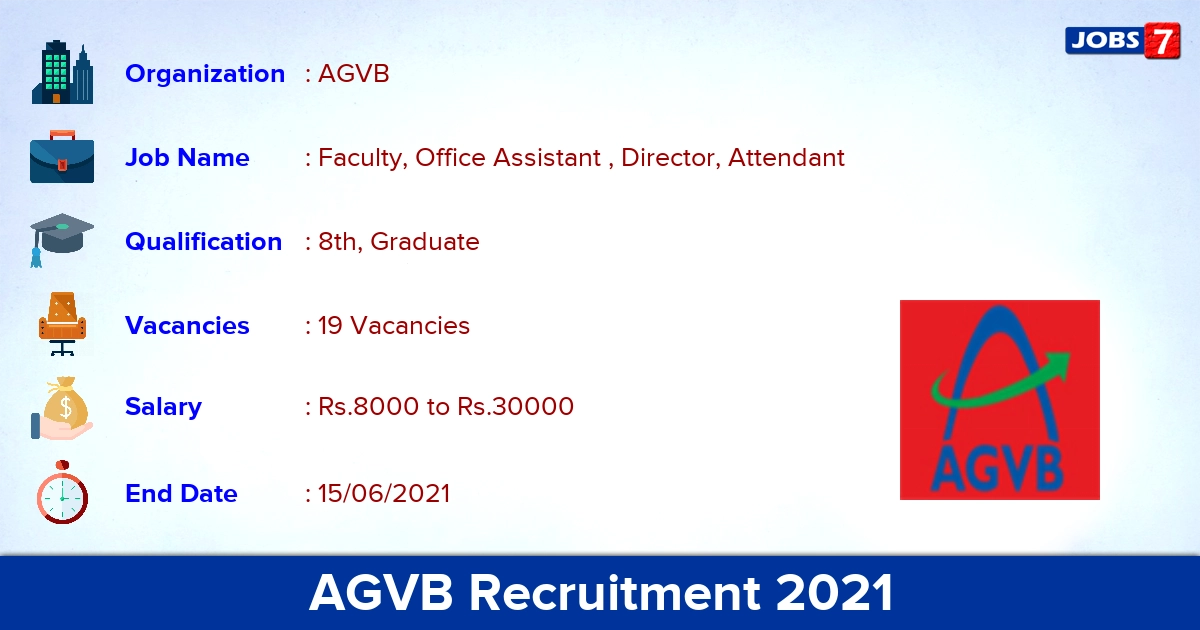 AGVB Recruitment 2021 - Apply Offline for 19 Faculty, Office Assistant Vacancies