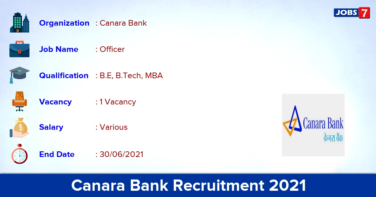 Canara Bank Recruitment 2021 - Apply Offline for Chief Digital Officer Jobs