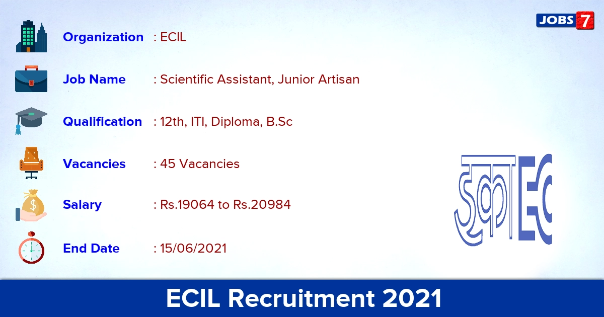ECIL Recruitment 2021 - Apply Offline for 45 Junior Artisan, Scientific Assistant Vacancies