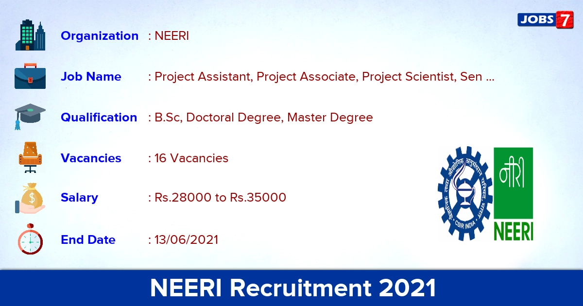 NEERI Recruitment 2021 - Apply Online for 16 Project Assistant Vacancies