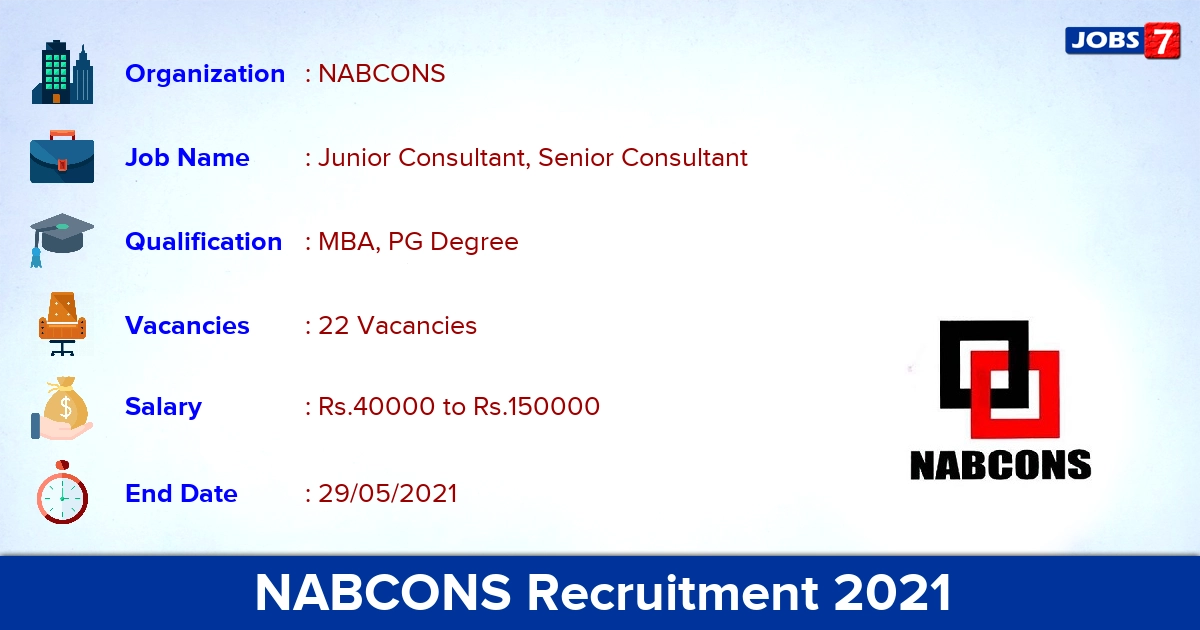 NABCONS Recruitment 2021 - Apply Online for 22 Senior Consultant Vacancies