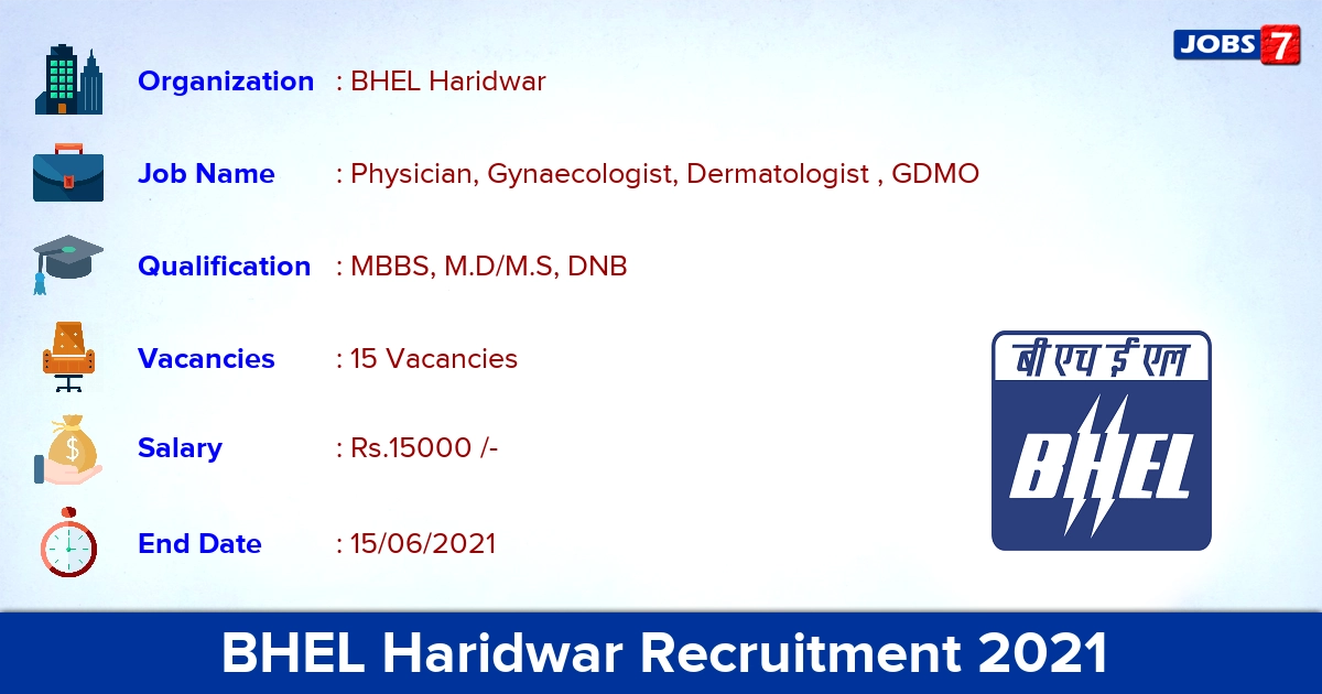 BHEL Haridwar Recruitment 2021 - Apply Offline for 15 Physician, GDMO Vacancies
