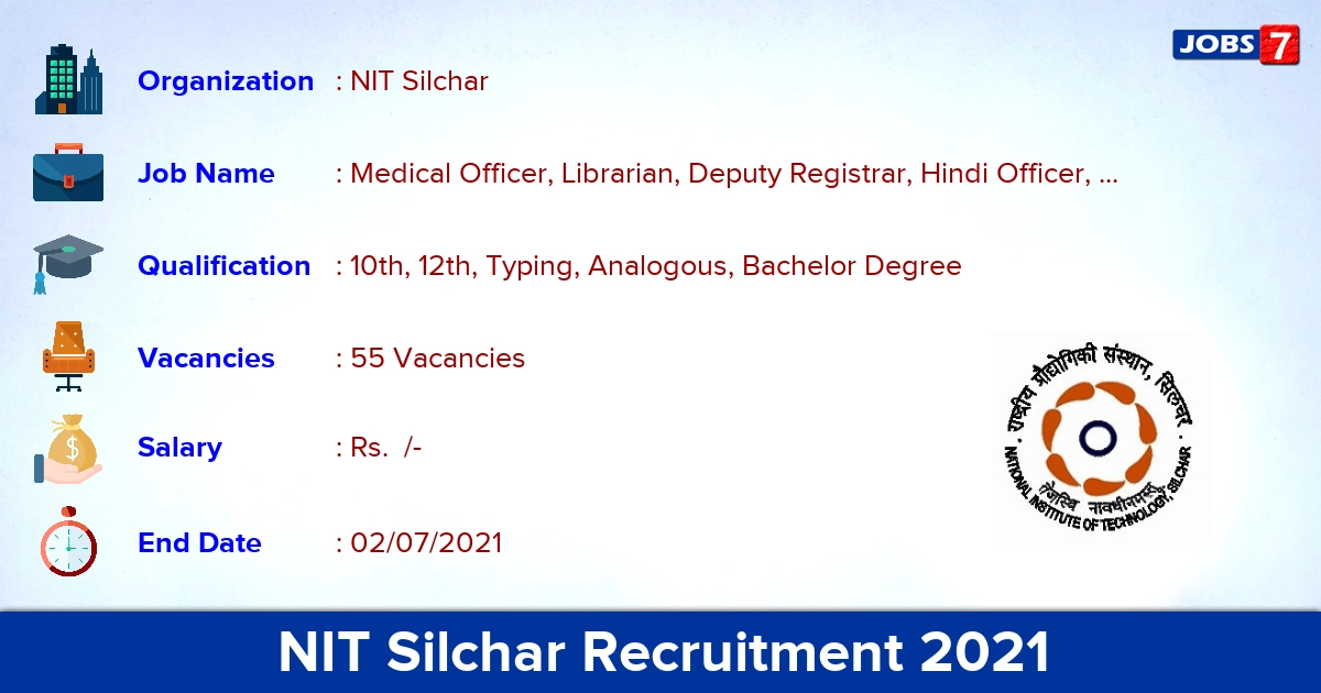 NIT Silchar Recruitment 2021 - Apply Online for 55 Medical Officer, Technical Assistant Vacancies
