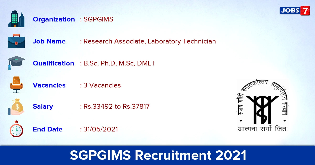 SGPGIMS Recruitment 2021 - Apply Offline for Laboratory Technician Jobs