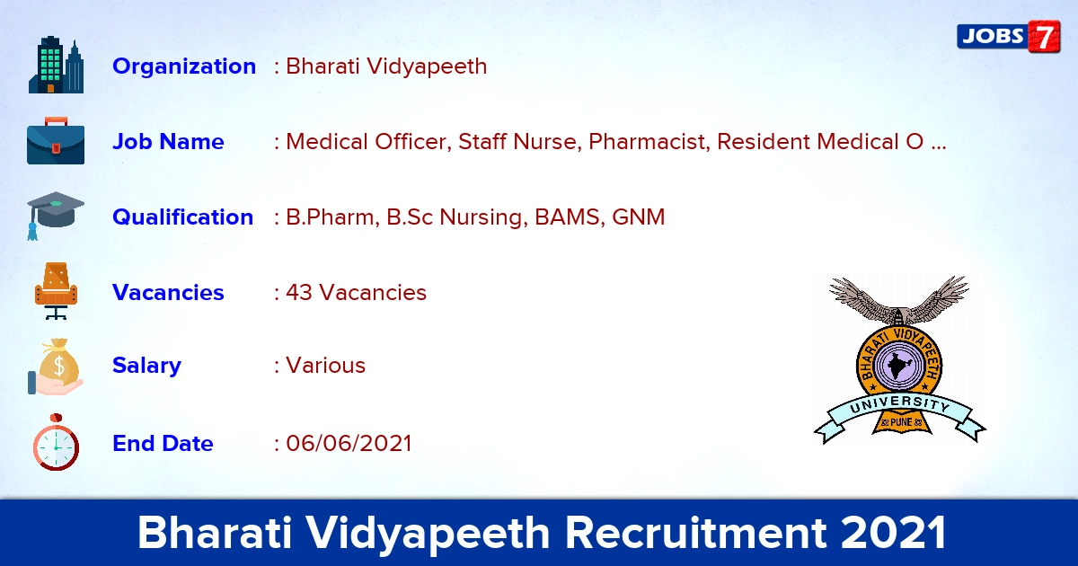 Bharati Vidyapeeth Recruitment 2021 - Apply Online for 43 Staff Nurse, Yoga Teacher Vacancies