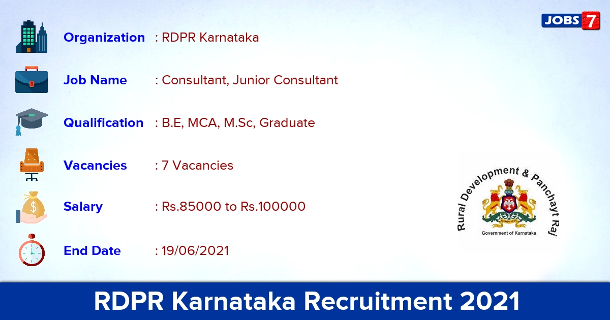 RDPR Karnataka Recruitment 2021 - Apply Offline for Junior Consultant Jobs