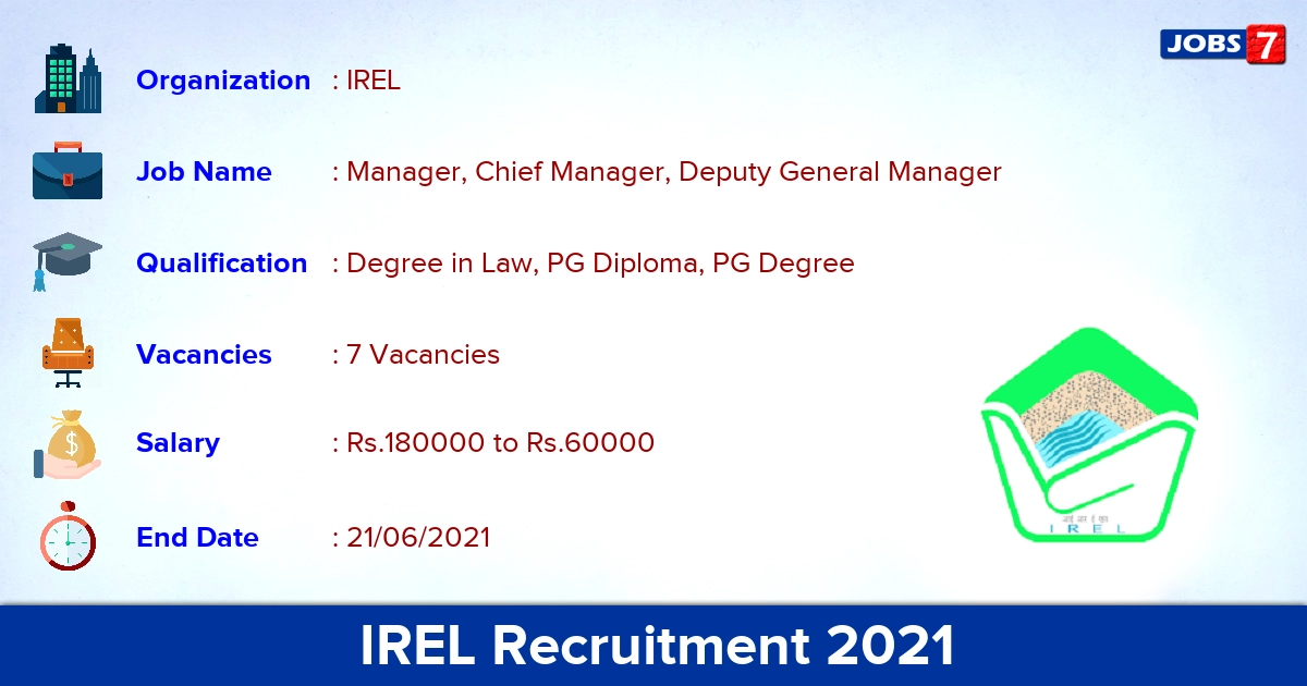 IREL Recruitment 2021 - Apply Offline for Deputy General Manager Jobs