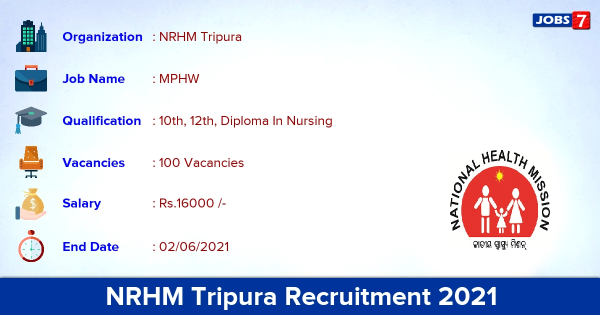 NRHM Tripura Recruitment 2021 - Apply Offline for 100 Multi Purpose Worker Vacancies