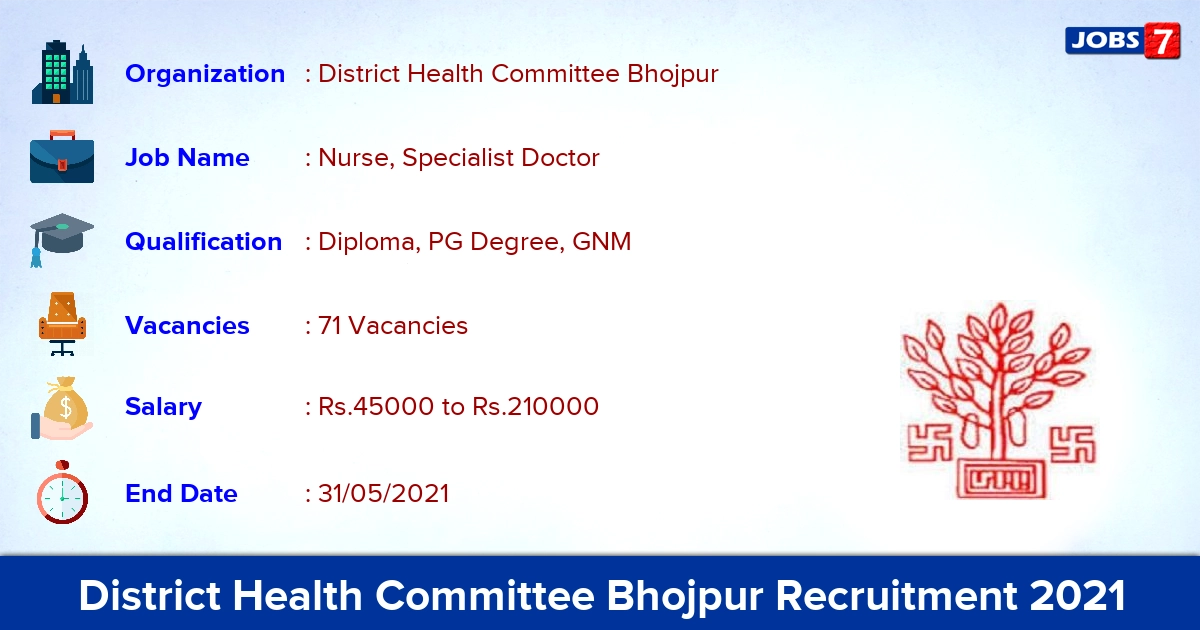 District Health Committee Bhojpur Recruitment 2021 - Apply Offline for 71 Nurse, Specialist Doctor Vacancies