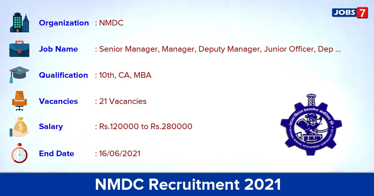 NMDC Recruitment 2021 - Apply Online for 21 Senior Manager Vacancies