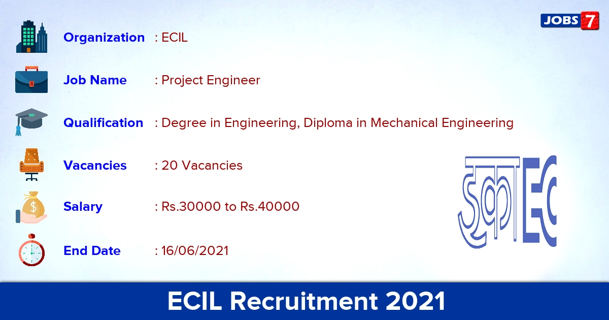 ECIL Recruitment 2021 - Apply Offline for 20 Project Engineer Vacancies