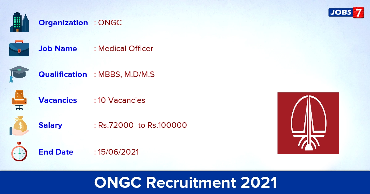 ONGC Recruitment 2021 - Apply Online for 10 Medical Officer Vacancies