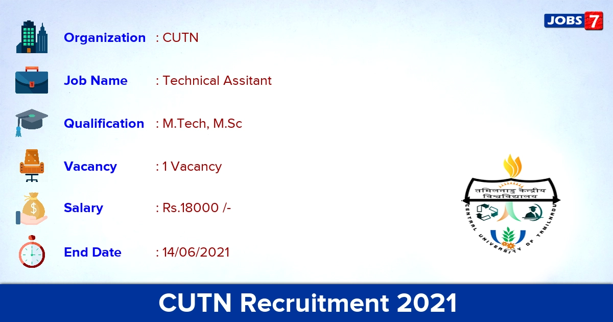 CUTN Recruitment 2021 - Apply Online for Technical Assistant Jobs