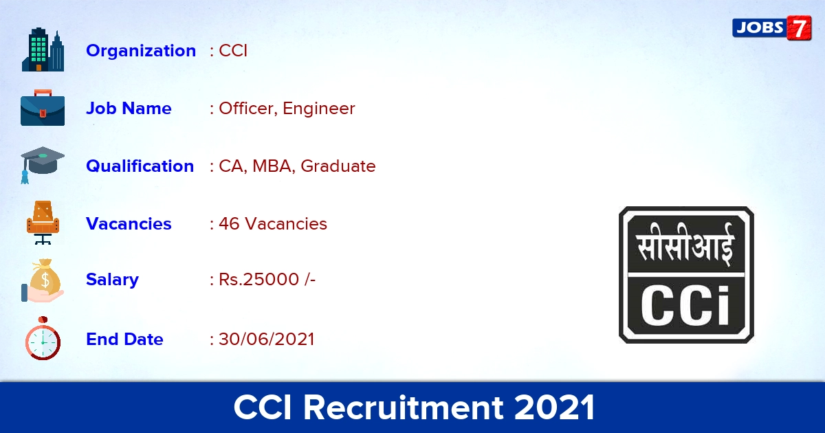 CCI Recruitment 2021 - Apply Online for 46 Officer, Engineer Vacancies