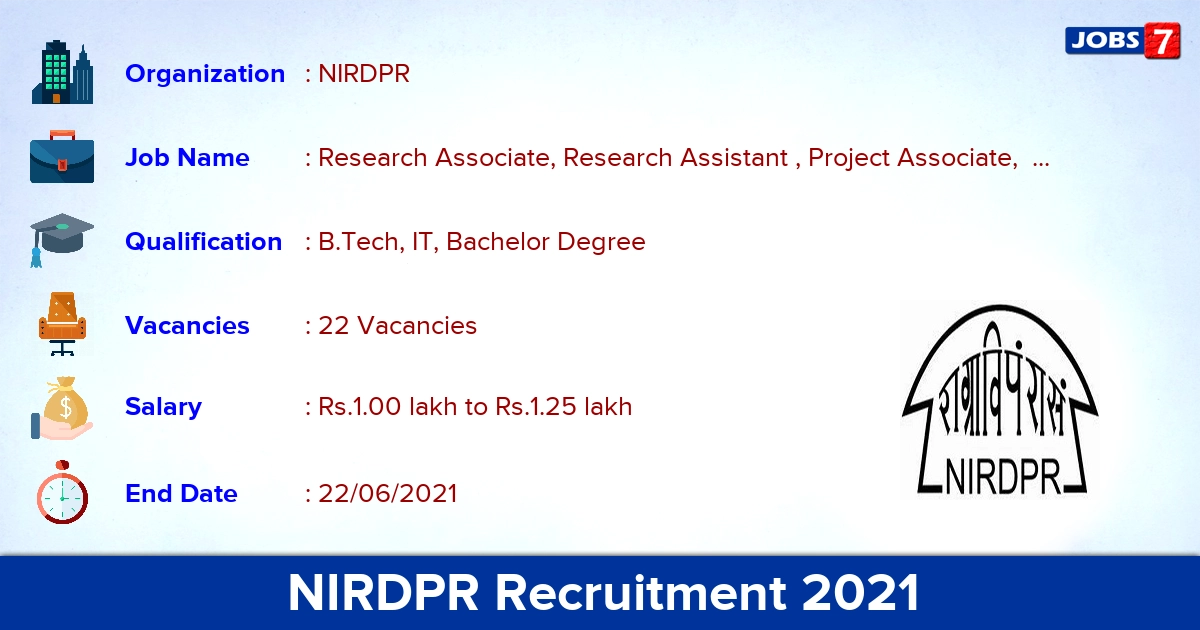 NIRDPR Recruitment 2021 - Apply Online for 22 Senior Consultant Vacancies
