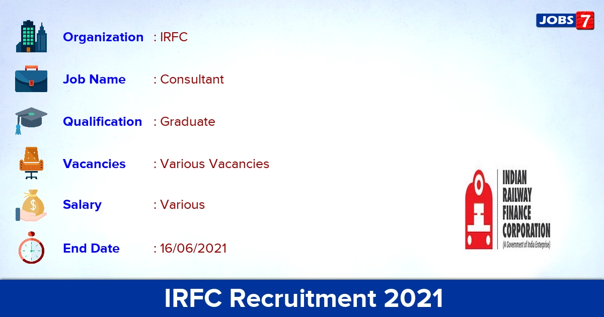 IRFC Recruitment 2021 - Apply Online for Consultant Vacancies